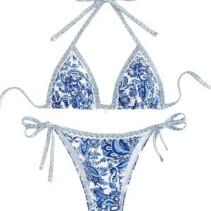 Women's Floral Printed Bathing Suit Halter Paisley Summer Swimsuit Bikinis Set