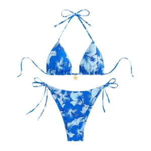 Ladies Lace Up Halter Solid Push Up Strap High Cut Bikini Swimsuit Sets Two Piece Swimwear For Women