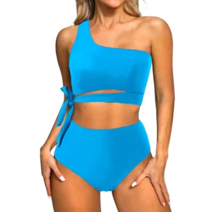 One Shoulder Womens Bikini Sets High Waisted Bathing Suits for Women Tie High Cut Swimsuits