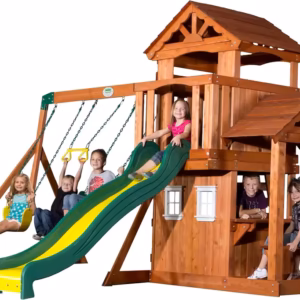 canyon ridge outdoor wooden swing set with slide and play features