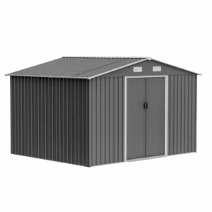 10×8 ft outdoor tool storage shed with metal foundation & lockable doors, all weather metal sheds for garden, patio, backyard, lawn, gray